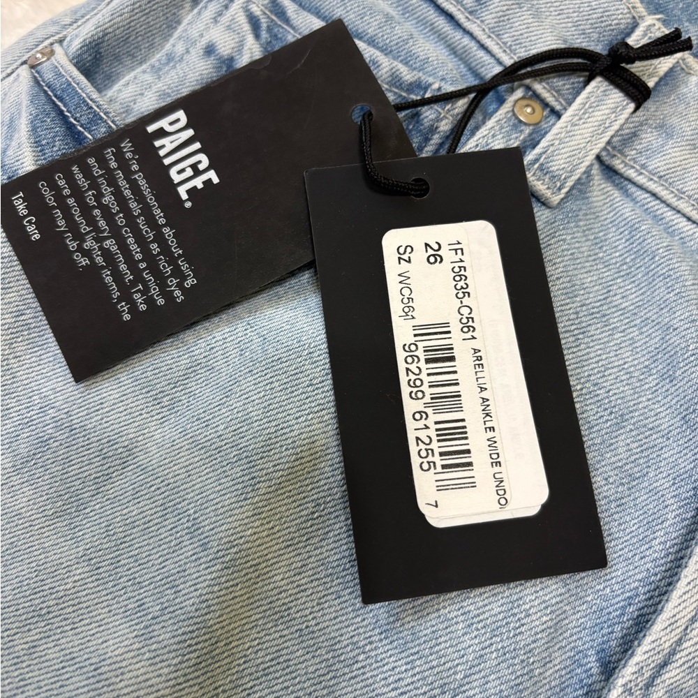 NWT PAIGE Arellia Wide Undone Hem High Waist Ankle Barrel Jeans, Fernanda 26 - Picture 10 of 14